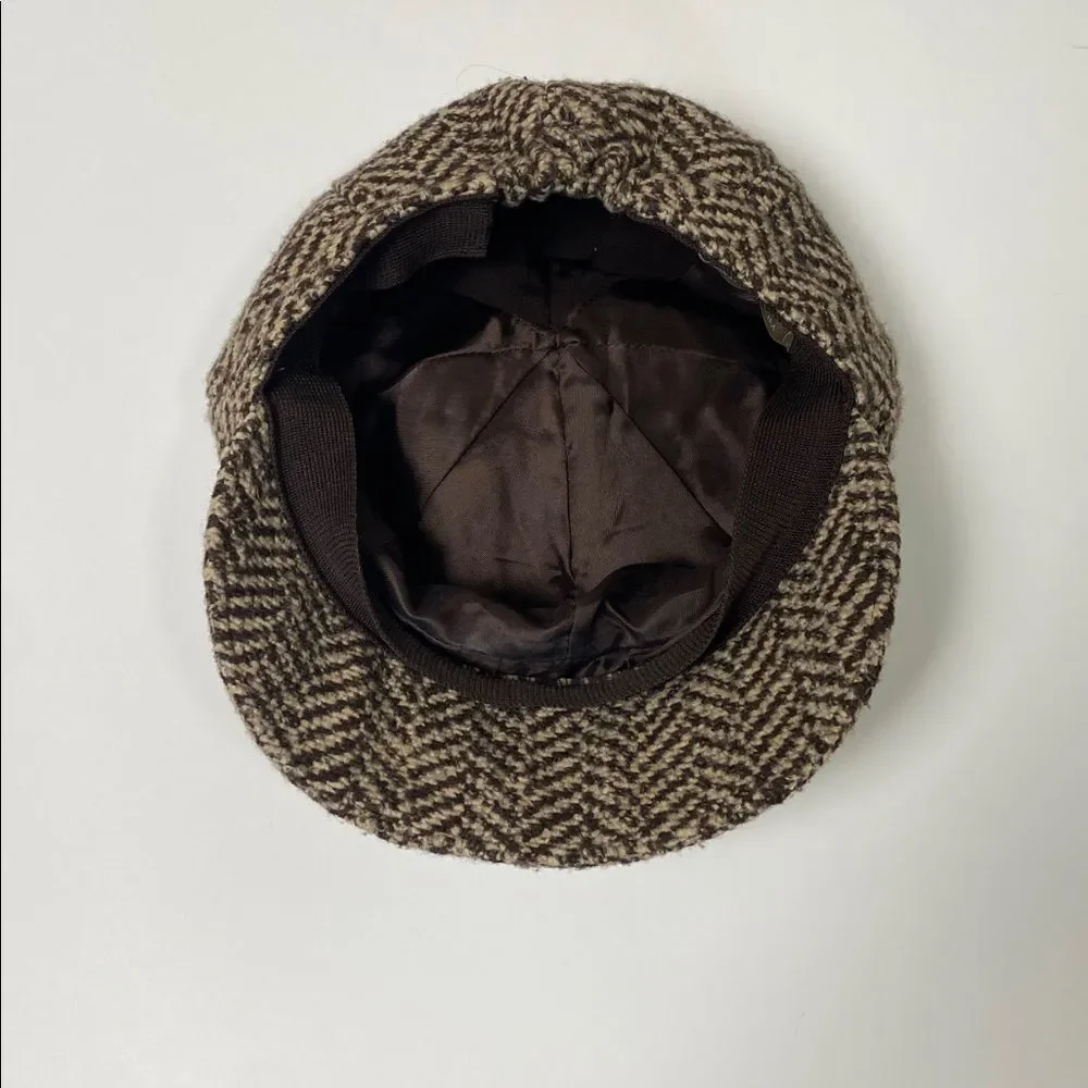 Nordstrom Brown Wool Blend Herringbone Newsboy/ Paperboy Cap